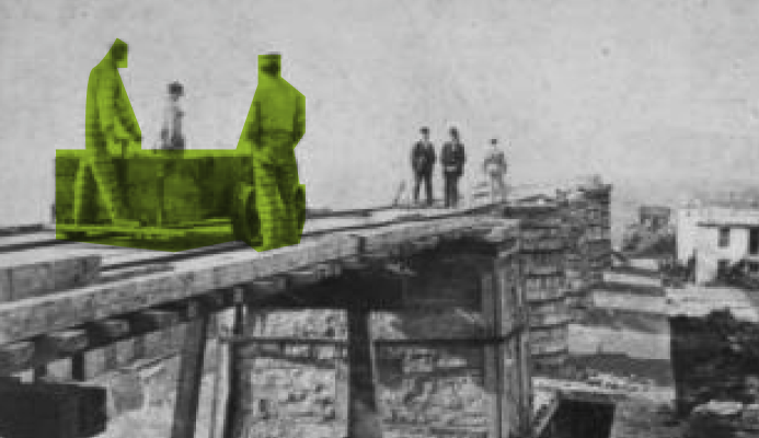 Incarcerated men working in the quarry at Sing Sing in prison uniforms.