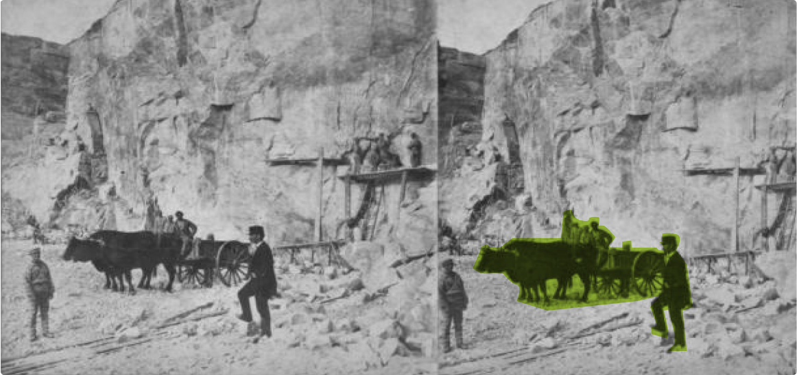 Incarcerated men in the quarry at Sing Sing with an ox cart.